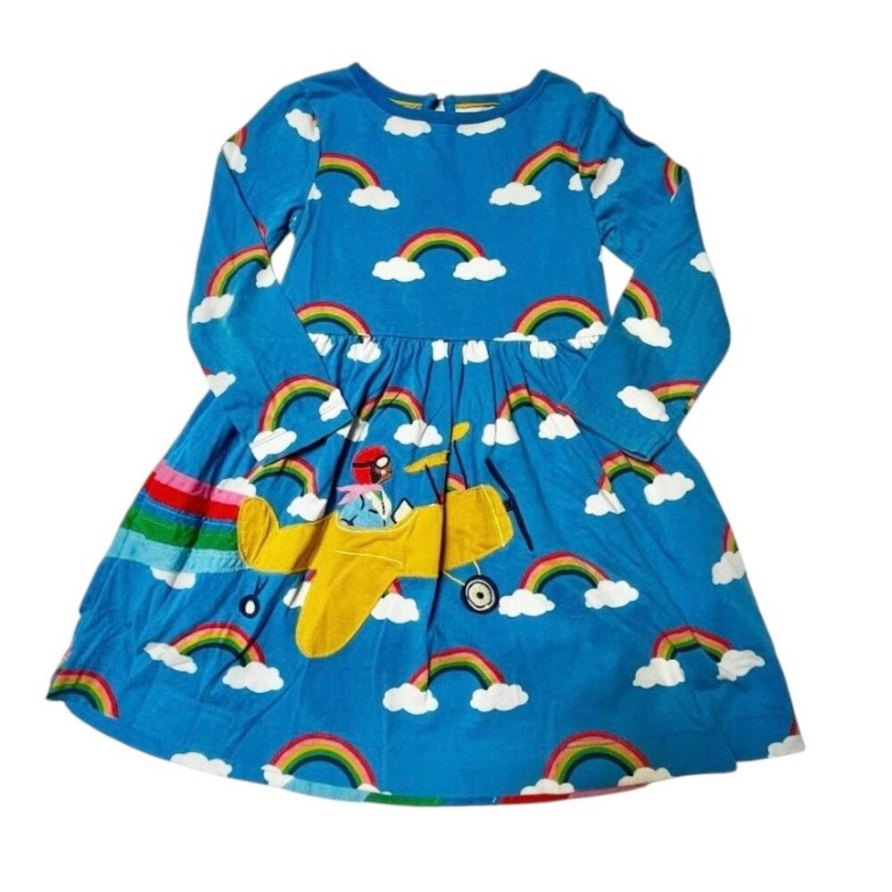 Mini Boden Rainbow Airplane Appliqué Dress Size 4/5